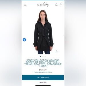 WOMEN'S BELTED ZIP FRONT SOFT SHELL TRENCH COAT WITH DETACHABLE HOOD